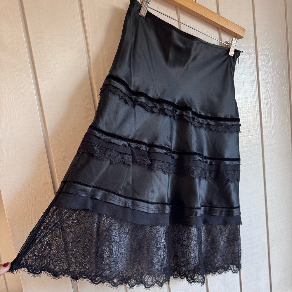 White House Black Market Black Silk Midi Skirt - Picture 3 of 6